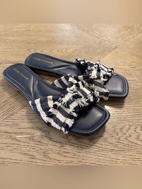 Marc Fisher Orbit Knot Black Stripe Slide Sandals Bow Slip-On Women's US 8